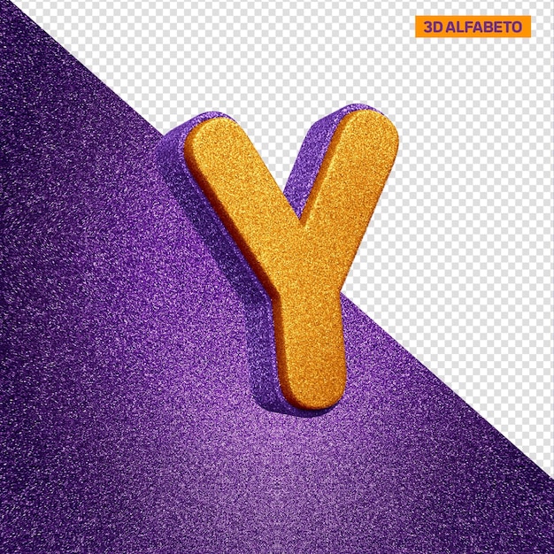 Gratis PSD 3d alfabet letter y met oranje en violet glitter textuur