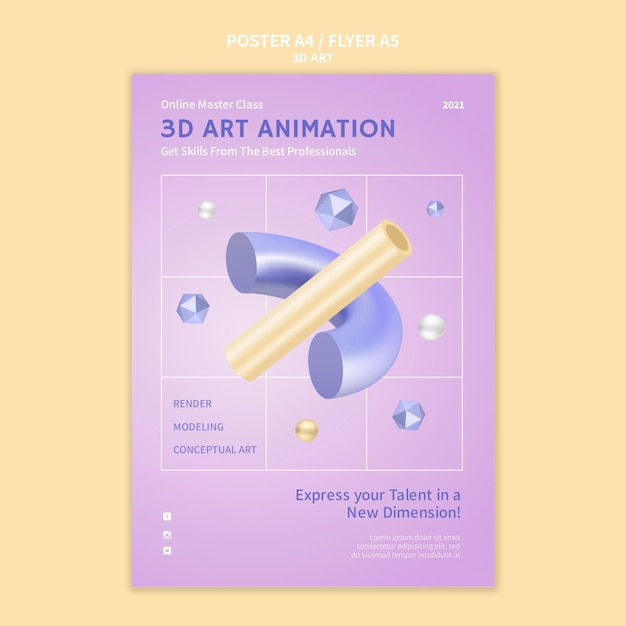 Gratis PSD 3d-art poster sjabloon