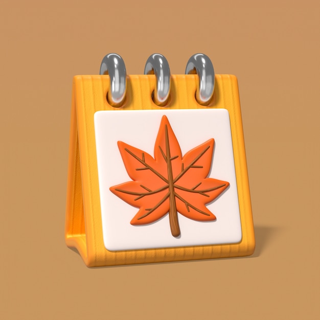 3d autumn calendar with maple leaf icon
