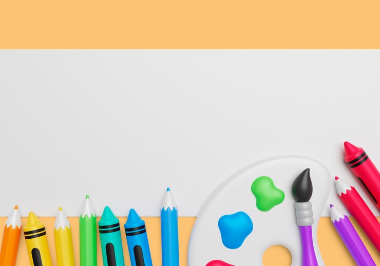 PSD Gratis 3d background with blank banner and art supplies