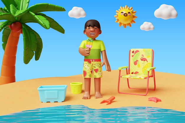 Gratis PSD 3d beach boy personage compositie