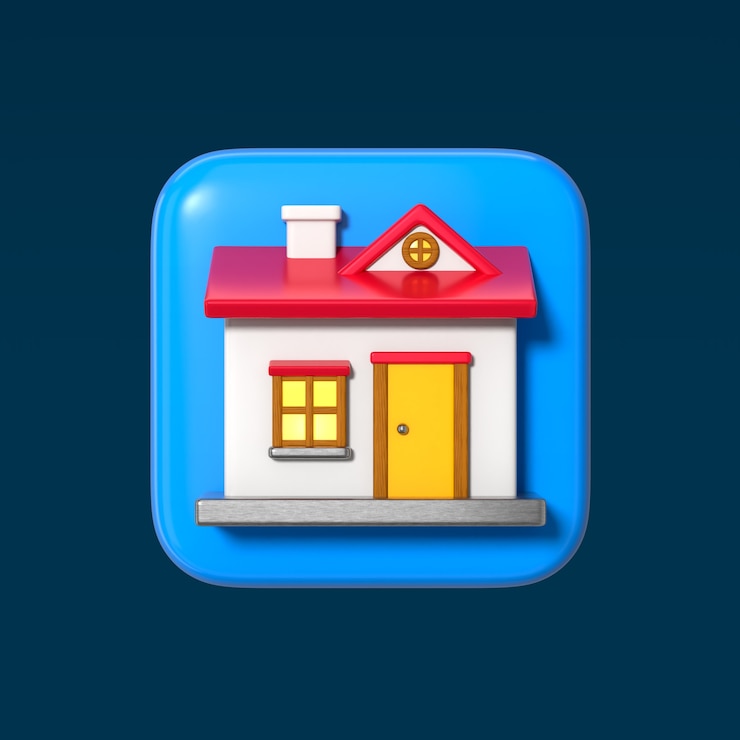 PSD gratuito 3d cartoon house icon on a blue background