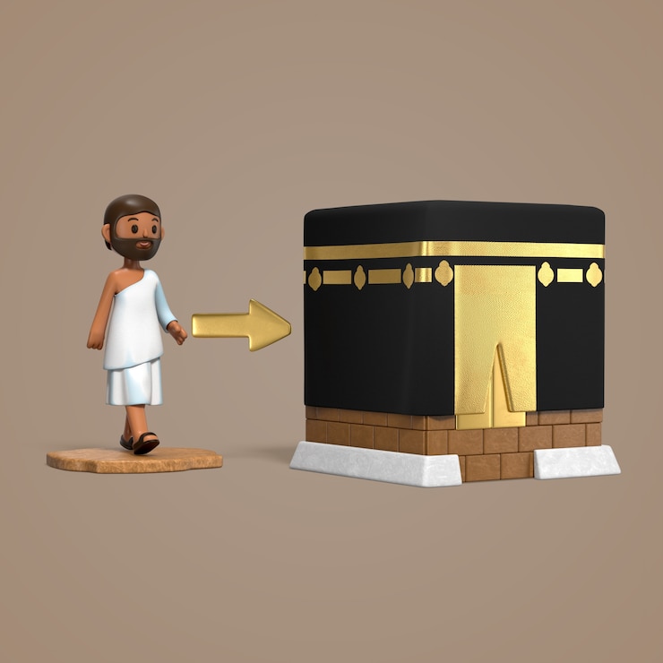 PSD gratuito 3d cartoon image of kaaba and a pilgrim