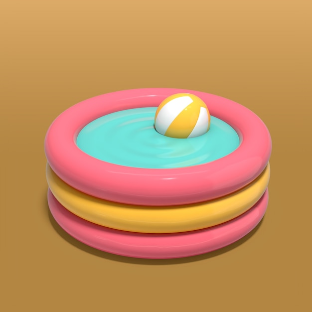 3d cartoon pool with beach ball