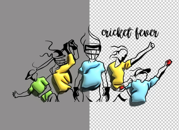 3D Cricket Fever Lettering tipográfico transparente Psd