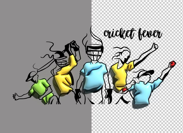 3D Cricket Fever Lettering tipográfico transparente Psd