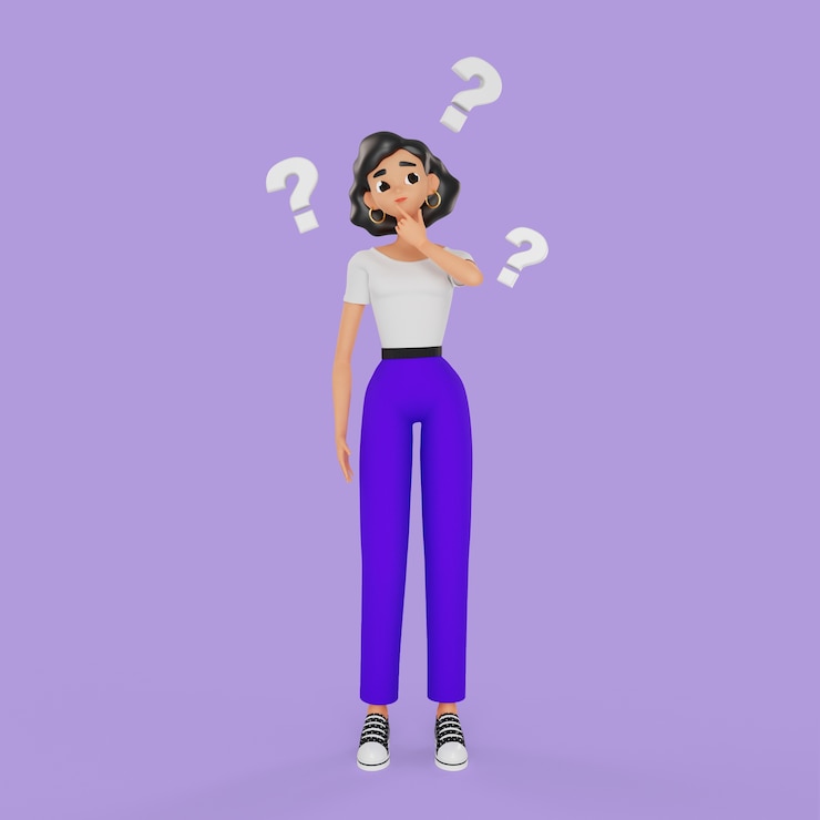 PSD gratuito 3d donna confusa con punti interrogativi