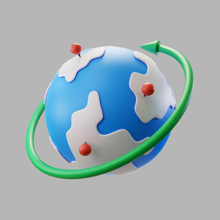 PSD Gratis 3d earth globe with pinpoints and rotation arrow