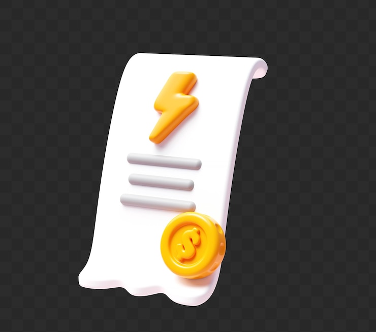 PSD Gratis 3d electricity bill icon with dollar coin