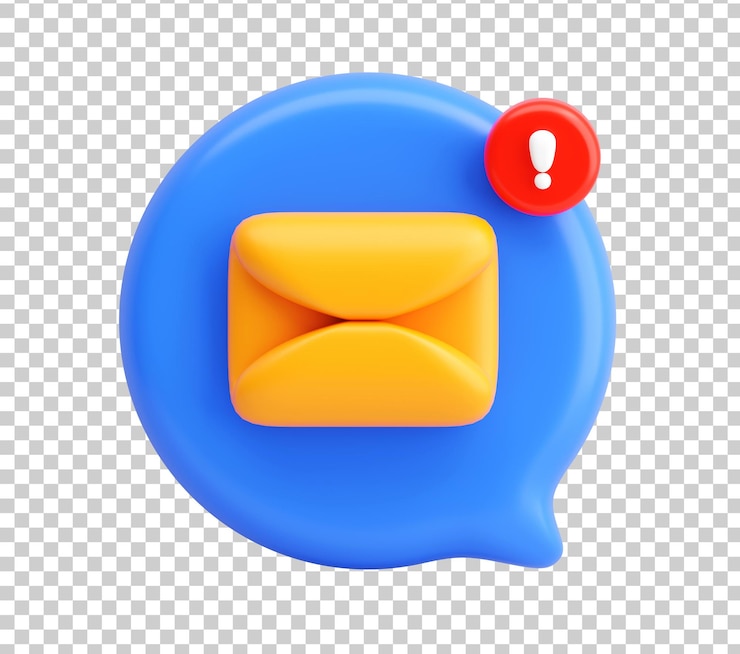 PSD Gratis 3d email alert icon with orange envelope and exclamation mark in blue chat bubble