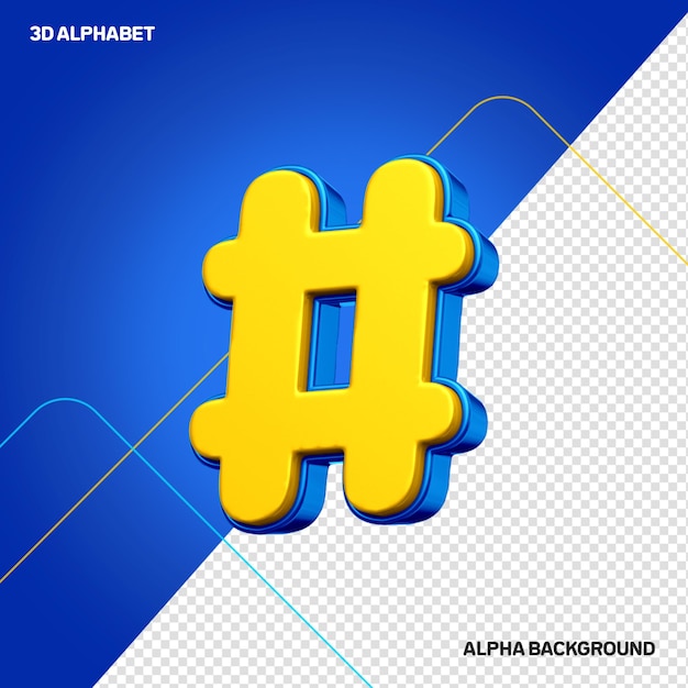 Gratis PSD 3d geel hashtag-symbool met blauw