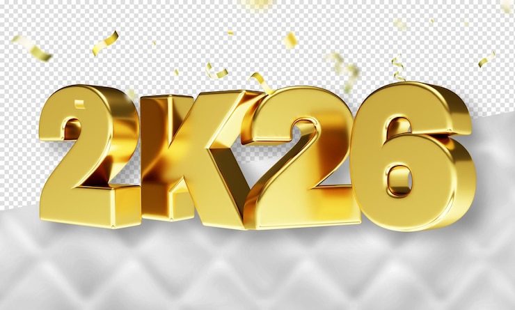 Gratis PSD 3d gelukkig nieuwjaar 2026 postzegel gouden textuur