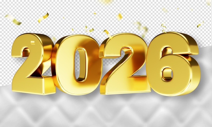 Gratis PSD 3d gelukkig nieuwjaar 2026 postzegel gouden textuur
