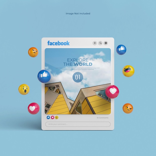 Gratis PSD 3d-gerenderde facebook post mockup geïsoleerd