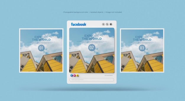 3d-gerenderde facebook post mockup geïsoleerd