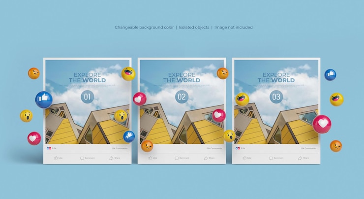 Gratis PSD 3d-gerenderde facebook post mockup geïsoleerd