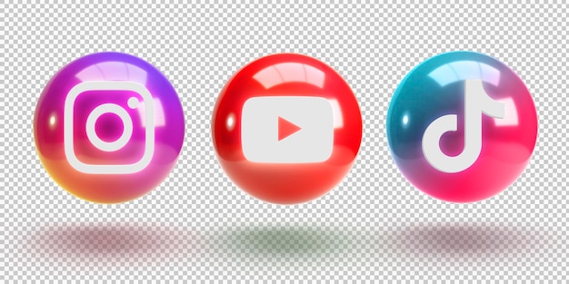 3d gloeiende bollen met logo's voor sociale media