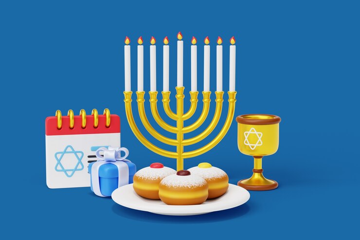 PSD Gratis 3d hanukkah still life background