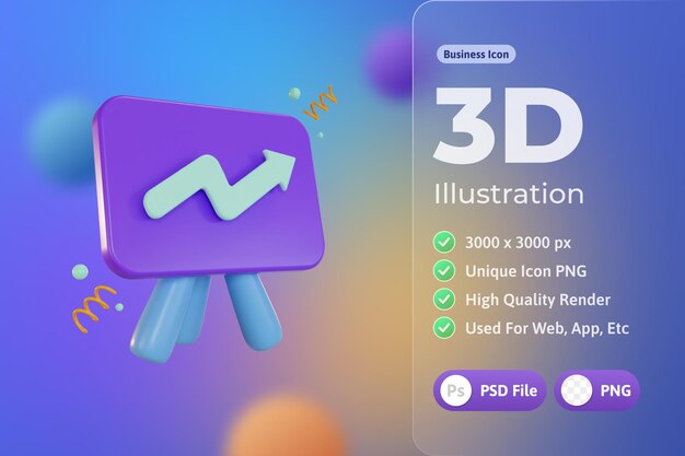 3d Icon Business, Pizarra, con estadísticas