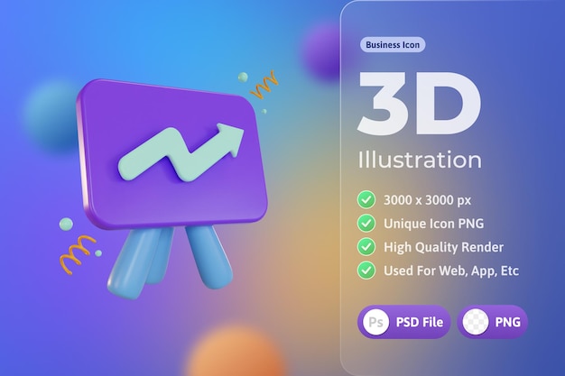 3D Icon Business, Whiteboard, met statistieken