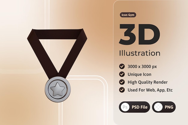 Gratis PSD 3d icon gym, medaille zilver