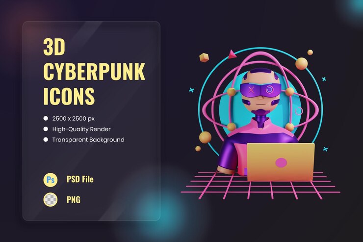 PSD Gratis 3d icon illustration cyborg robotic body modification cyberspace