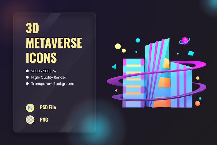 PSD Gratis 3d icon illustration metaverse architecture technology