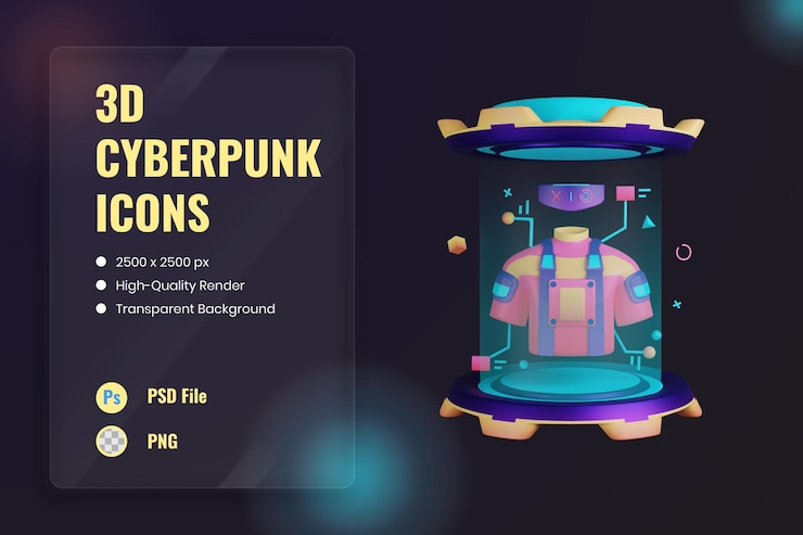 PSD Gratis 3d icon illustration techwear fashion metaverse virtual reality