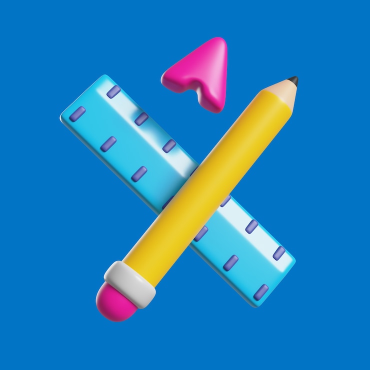 PSD Gratis 3d icon with pencil and ruller