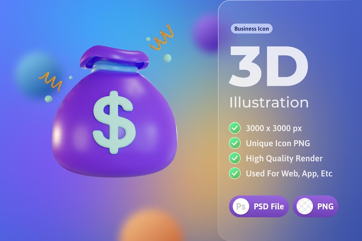 PSD gratuito 3d icona affari, sacco di soldi
