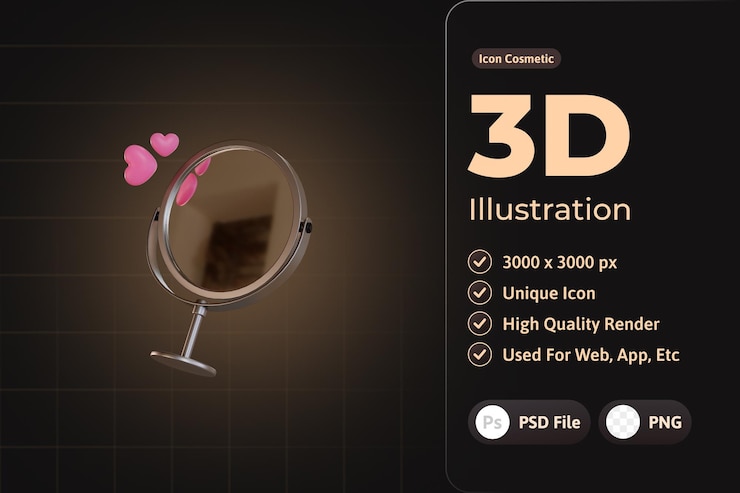 PSD gratuito 3d icona cosmetica di lusso, specchio