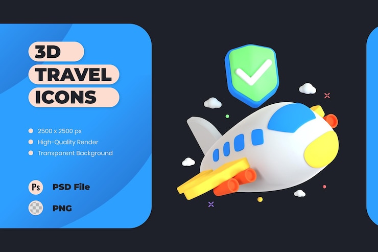 PSD gratuito 3d icona illustrazione viaggio vacanza viaggio vacanza aereo