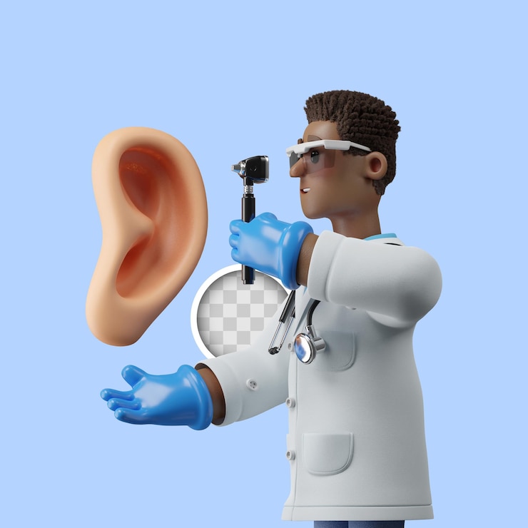 Gratis PSD 3d illustratie kno-arts die oor controleert