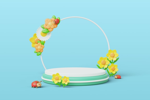 Gratis PSD 3d-illustratie met bloemen voorjaarsverkoop podium