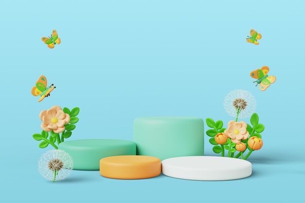 Gratis PSD 3d-illustratie met bloemen voorjaarsverkoop podium