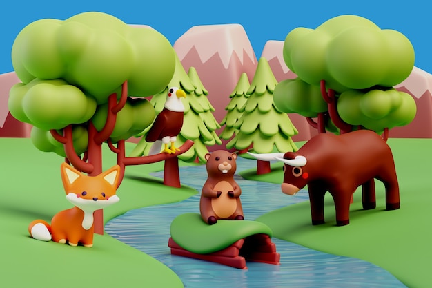 3D illustratie met dieren