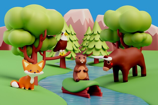 3D illustratie met dieren