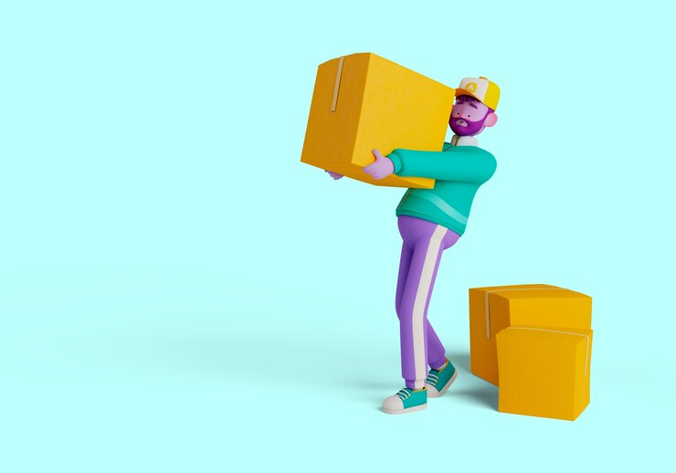 Gratis PSD 3d illustratie van bezorger karakter handling boxes
