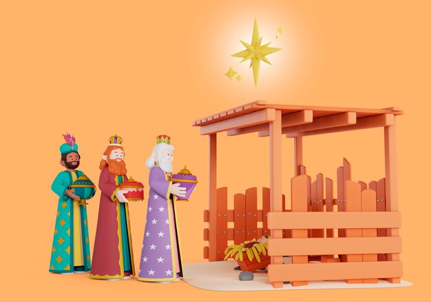 3D illustratie van de viering van de drie wijze mannen