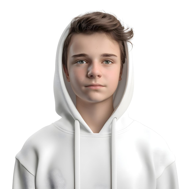 3d-illustratie van een tiener in een witte hoodie