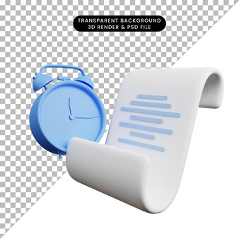 3d illustratie van eenvoudig pictogram concept tijd alarm, papier