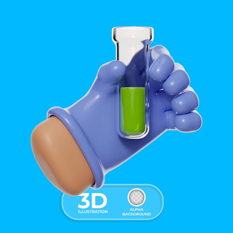 Gratis PSD 3d-illustratie van het vasthouden van de proefbuis