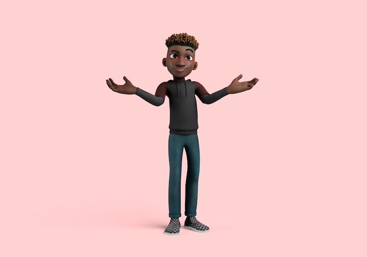 Gratis PSD 3d illustratie van mannelijke karakter pose die er geen idee van heeft