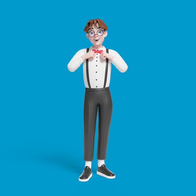 3d illustratie van nerd jongen poseren