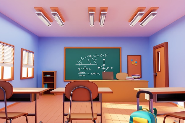 Gratis PSD 3d illustratie van schoolklaslokaal