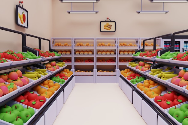 3D illustratie van supermarkt