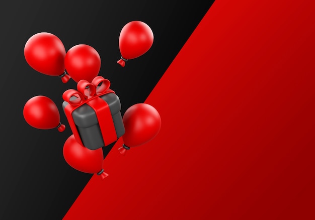 Gratis PSD 3d illustratie voor zwarte vrijdagverkoop met ballonnen en geschenken