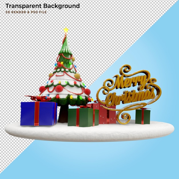 3D illustratie vrolijk kerstcadeau doos en dennenboom