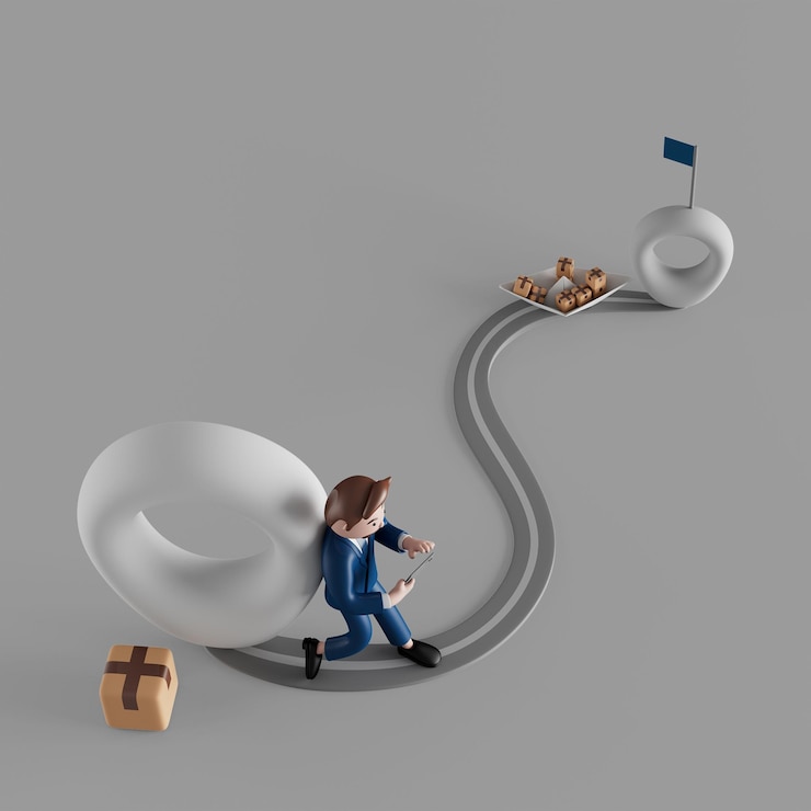 PSD Gratis 3d illustration cartoon character young working woman standing and point to white board to present work on white background, rendering