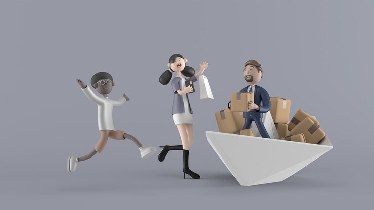 PSD Gratis 3d illustration cartoon character young working woman standing and use tablet in cafe on white background, rendering